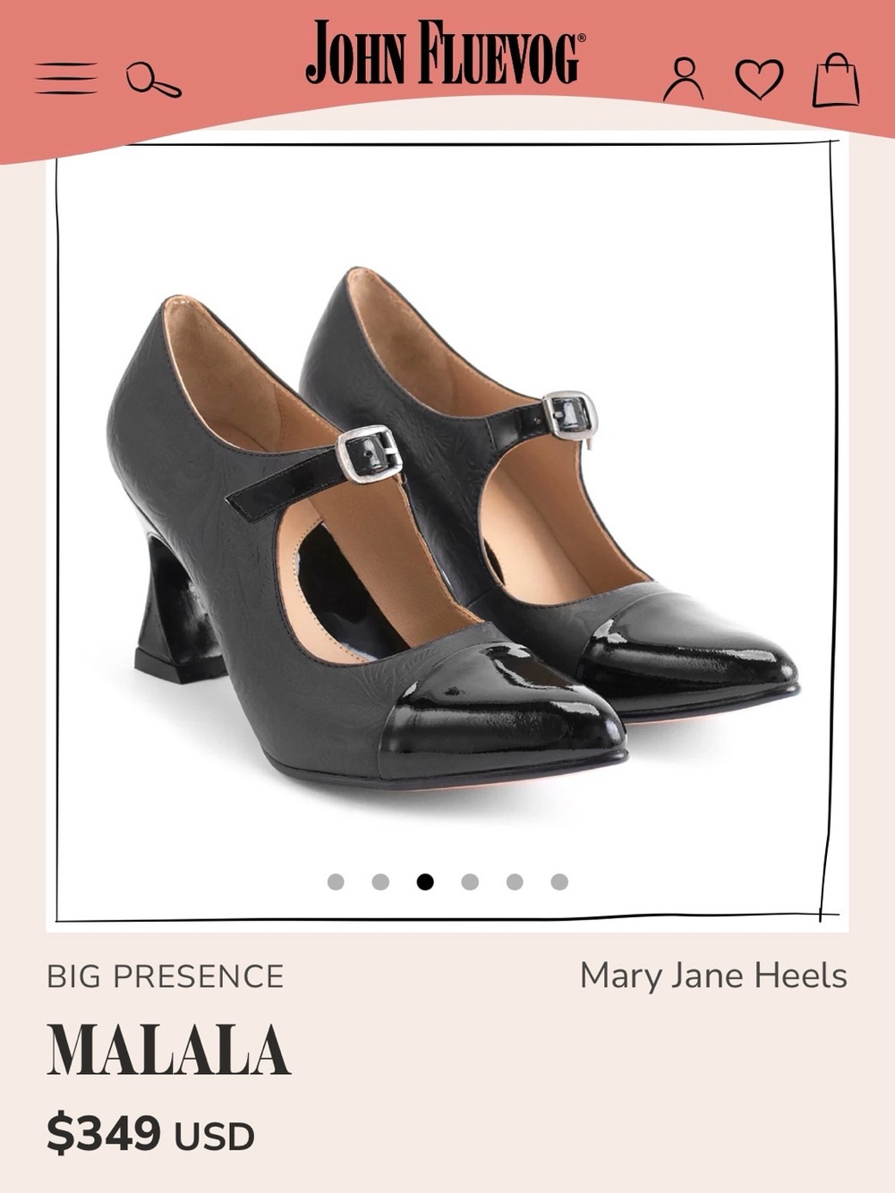 John Fluevog Malala Black Patent-Toe Mary Jane Heels